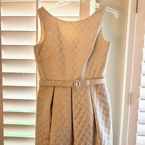 Eliza J Cream Brocade Mini Dress with Silver Detail and Belt - Size 8